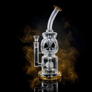 Waterpipe - 13in - Bent Neck - Recycler - Barrel Perc - Asst. Color Accents