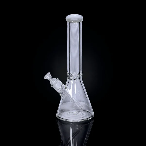 Waterpipe - 14in - Beaker Base - 9mm Thick - Ice Pinch - Asst. Color Accents