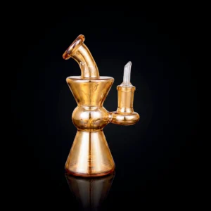 Waterpipe - 7in - Bent Neck - Hourglass Bubbler - Amber Fumed - Includes Banger