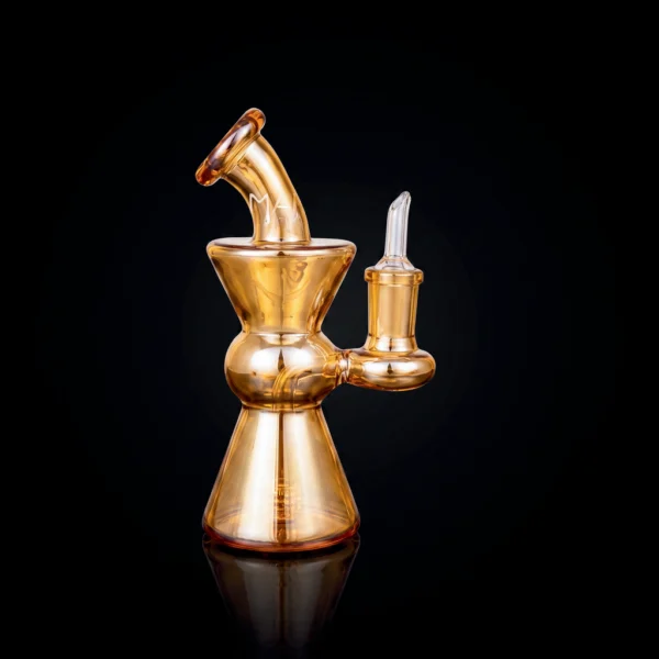 Waterpipe - 7in - Bent Neck - Hourglass Bubbler - Amber Fumed - Includes Banger