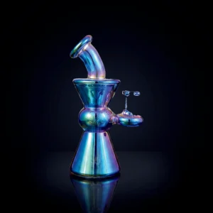 Waterpipe - 7in - Bent Neck - Hourglass Bubbler - Blue Fumed - Includes Banger