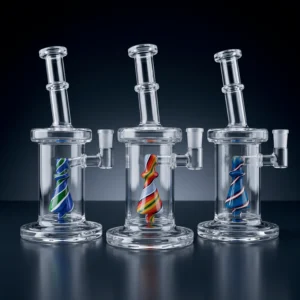 Waterpipe - 9.5in - Ofset Tube Shift - Rainbow Twist Perc - Asst. Color Accents