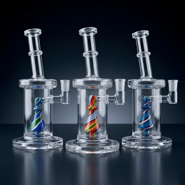 Waterpipe - 9.5in - Ofset Tube Shift - Rainbow Twist Perc - Asst. Color Accents