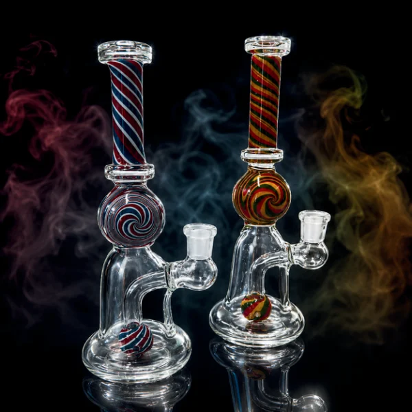 Waterpipe - 20in - Tube Shift - Candy Swirl - Orb Perc - Asst. Color Accents