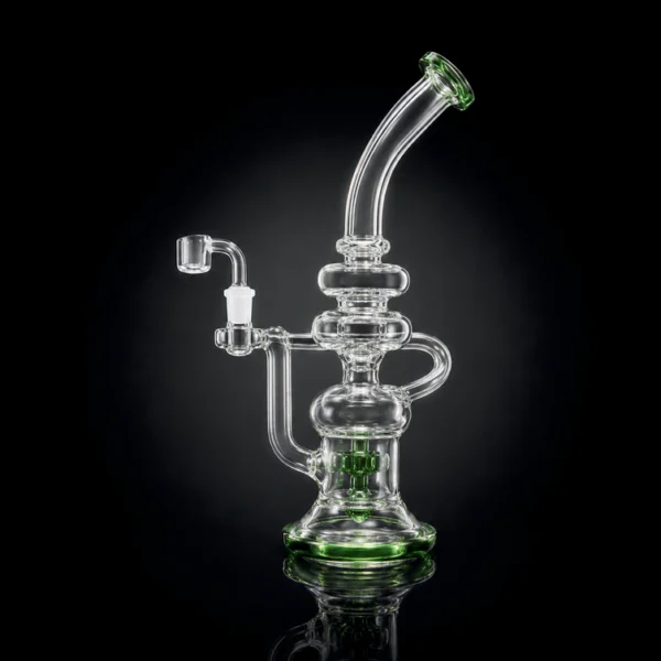 Waterpipe - 11.5in - Bent Neck - Triple Chamber Recycler - Green Accents