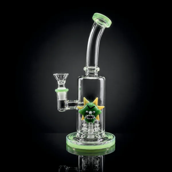 Waterpipe - 10in - Bent Neck - Spikey Guy Slitted Perc - Black Accents