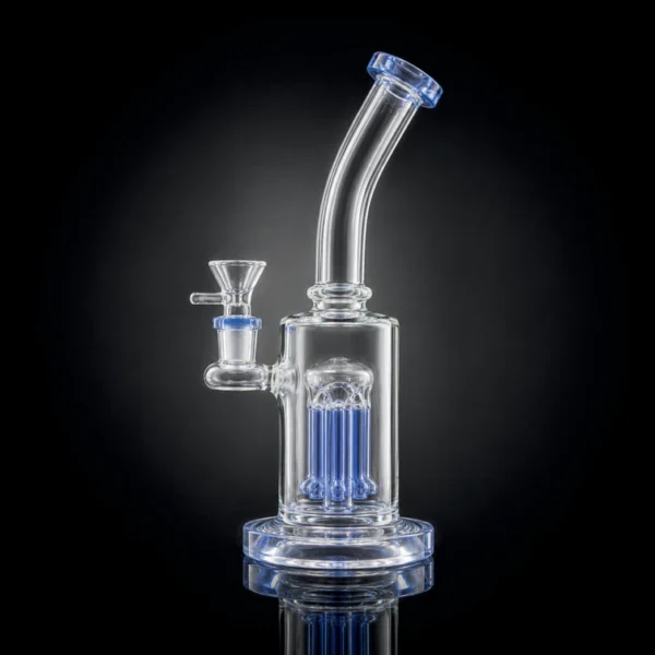 Waterpipe - 10in - Bent Neck - Tree Perc - Blue Accents