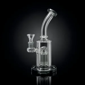 Waterpipe - 10in - Bent Neck - Tree Perc - Transparent Black Accents