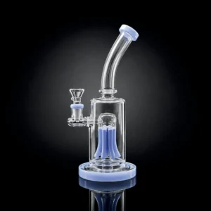 Waterpipe - 10in - Bent Neck - Tree Perc - Blue Jade Accents