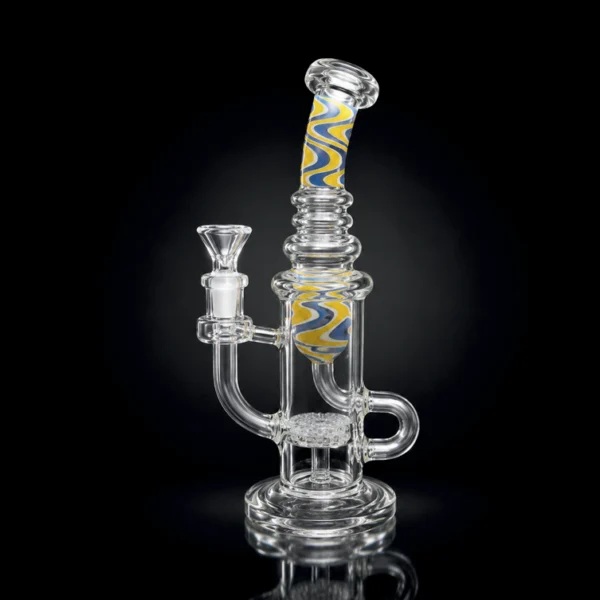 Waterpipe - 10.5in - Bent Neck - Recycler - Swirl Pattern - Showerhead Perc - Asst. Color Accents
