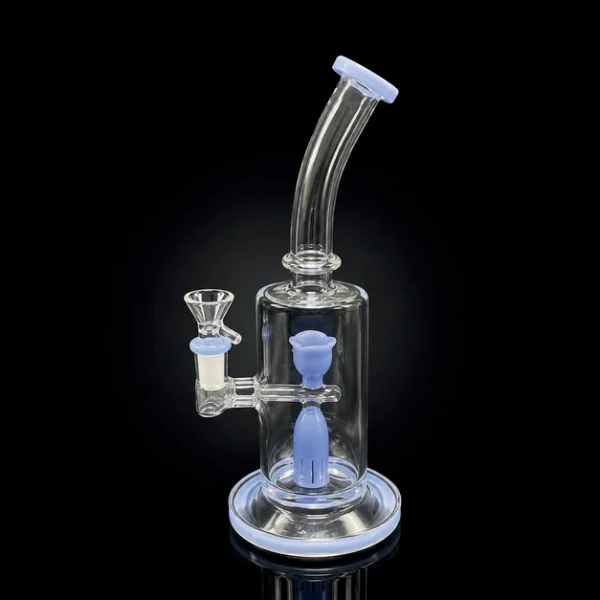 Waterpipe - 10in - Bent Neck - Cup Style Showerhead Perc - Jade Blue Accents