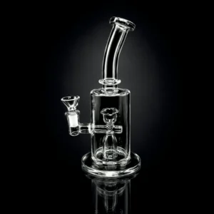Waterpipe - 10in - Bent Neck - Cup Style Showerhead Perc - Transparent Black Accents