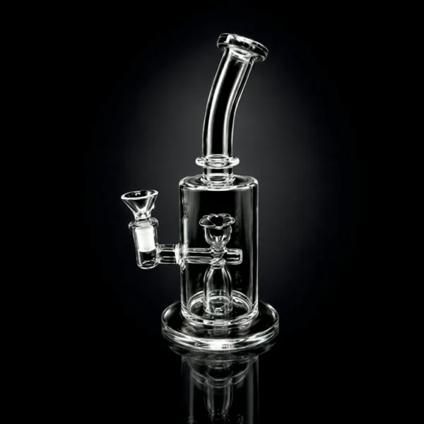 Waterpipe - 10in - Bent Neck - Cup Style Showerhead Perc - Transparent Black Accents