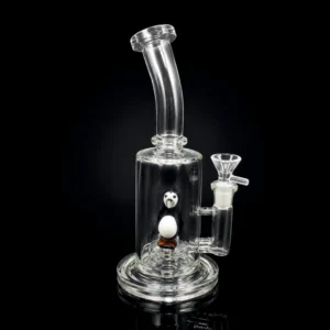 Waterpipe - 10in - Bent Neck - Penguin Design - Showerhead Perc - Clear