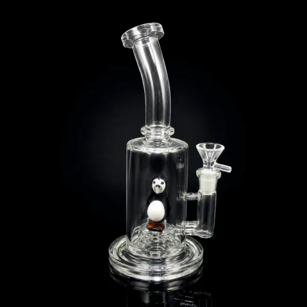 Waterpipe - 10in - Bent Neck - Penguin Design - Showerhead Perc - Clear