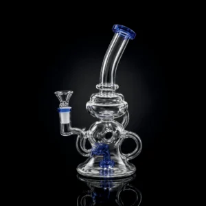 Waterpipe - 10.5in - Bent Neck - Dual Recycler - Showerhead Perc - Blue Accents