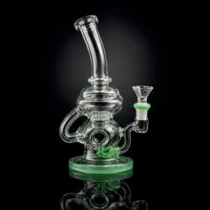 Waterpipe - 10.5in - Bent Neck - Dual Recycler - Showerhead Perc - Jade Green Accents