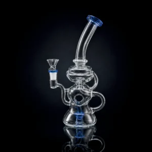 Waterpipe - 10.5in - Bent Neck - Dual Recycler - Showerhead Perc - Jade Blue Accents