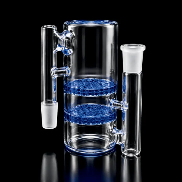 14 male 90 Degree Ash Catcher with Double Honeycomb Blue