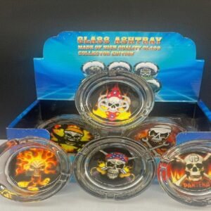 GLASS ASHTRAY 6 Pc Display - Fire Skulls