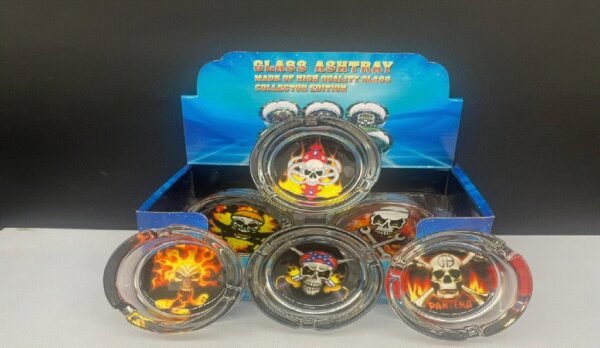 GLASS ASHTRAY 6 Pc Display - Fire Skulls