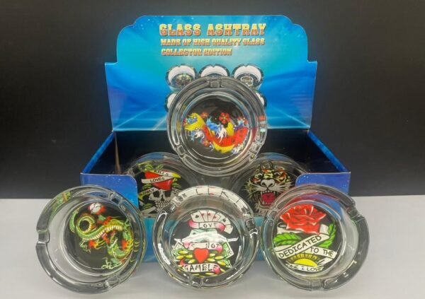 GLASS ASHTRAY 6 Pc Display - Tattoo