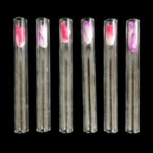 Box of 25 Love Rose 4-inch Chillums, 2mm thick, featuring a delicate rose design. Ideal for smooth smoking experiences and made from durable glass.