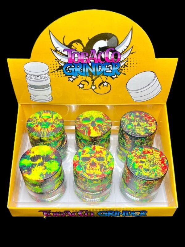 2" Glow Dark Dark Grinder Skulls 4Part 12Pc Display