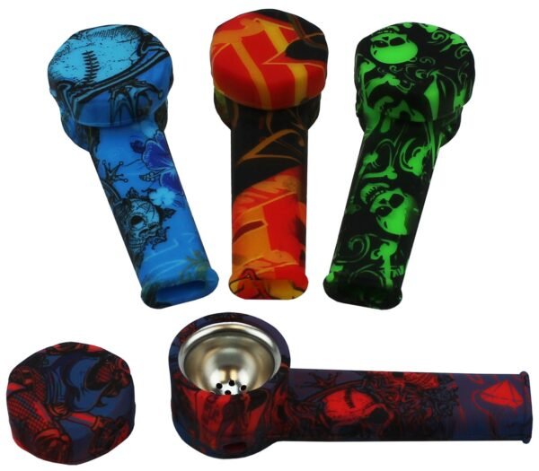 3.5" FANCY Silicone Hand Pipe with Metal Bowl