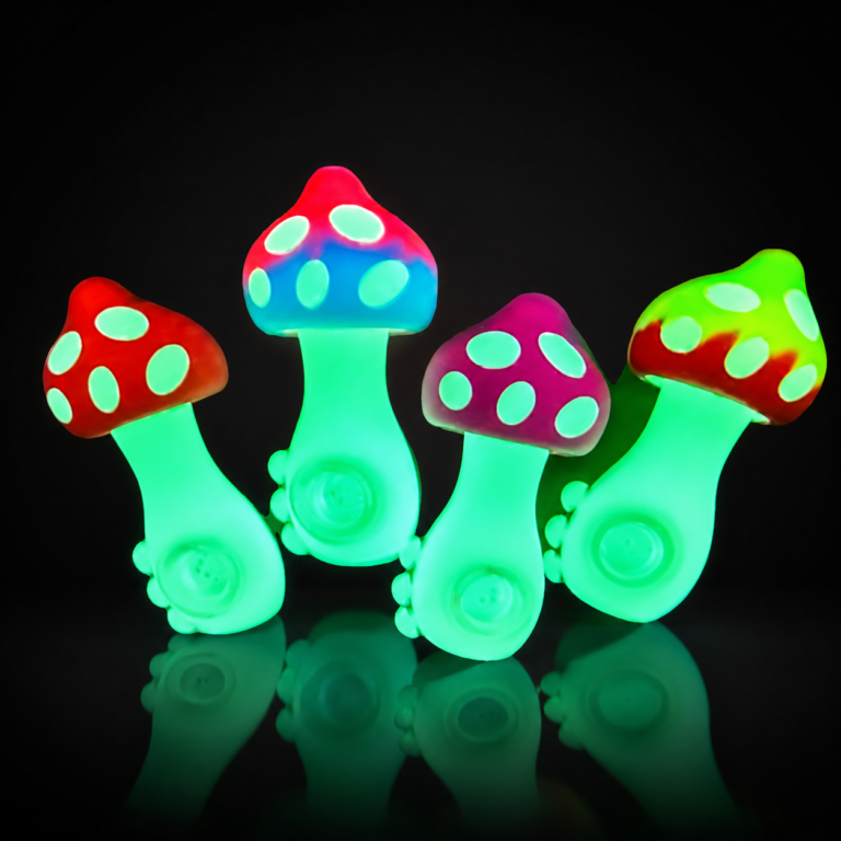 4" Mushroom SIlicone Pipe Glow Dark