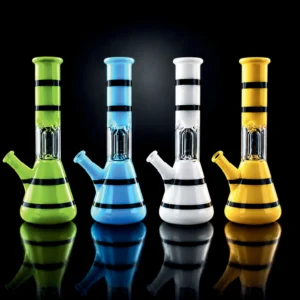 Waterpipe - 8in - Beaker - Single Perc - Asst. Solid Colors - Accent Line