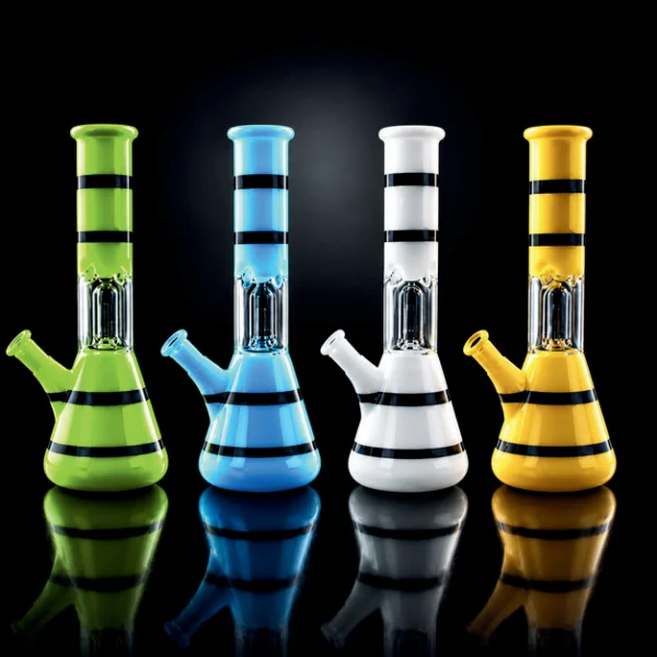 Waterpipe - 8in - Beaker - Single Perc - Asst. Solid Colors - Accent Line