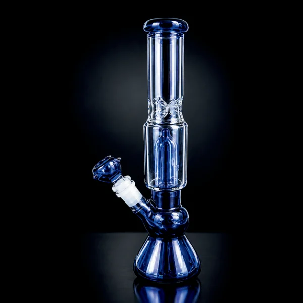 Waterpipe - 11in - Beaker Bottom - Dual Percs - Ice Pinch - Midnight Blue