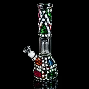 Waterpipe - 8in - Glass Beaker - Creature Pattern and Checkered Base
