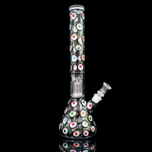 Waterpipe - 12in - Glass Beaker - Eyeball Pattern and Checkered Base