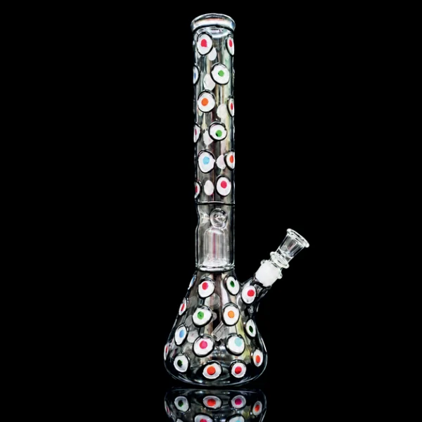 Waterpipe - 12in - Glass Beaker - Eyeball Pattern and Checkered Base