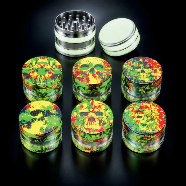 2-Inch Glow in the Dark Skull Grinder 4Part 12Pc Display