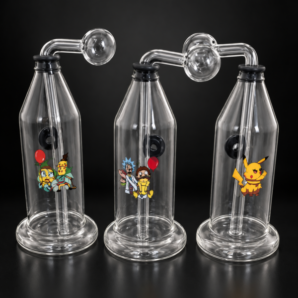 Clear Oil Burner Rig – 5" with Cartoon Decals (Assorted)