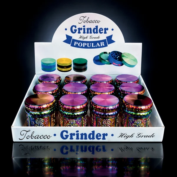 METAL GRINDER CARVED DESIGN 40MM 12 PC DISPLAY