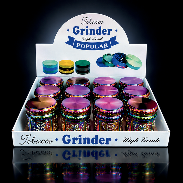 METAL GRINDER CARVED DESIGN 40MM 12 PC DISPLAY