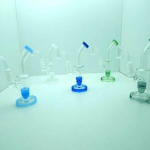 6-inch glass waterpipe with recycler system and bent neck design in assorted colors.