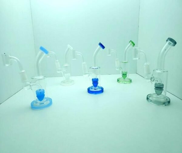 6-inch glass waterpipe with recycler system and bent neck design in assorted colors.