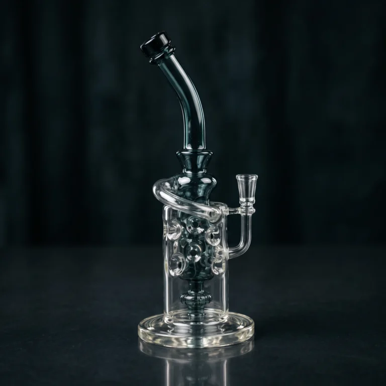 Waterpipe - 12in - Recycler w/ Swiss Fab Holes & Showerhead - Green Accents