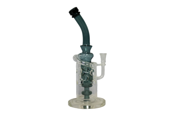 12-inch green bent neck water pipe with fancy coil for smooth smoking, designed by IAC International.