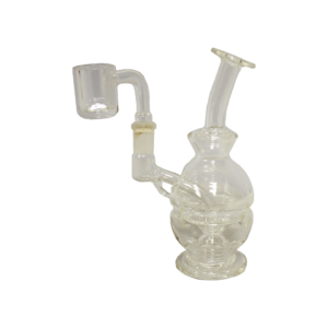 5-inch glass water pipe mini rig with bent neck and percolation system by IAC International.