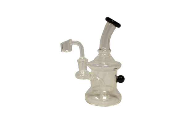 6.1-inch glass mini rig with bent neck and percolator for smooth, flavorful smoking experience.