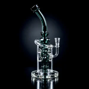 Waterpipe - 12in - Recycler w/ Swiss Fab Holes & Showerhead - Green Accents