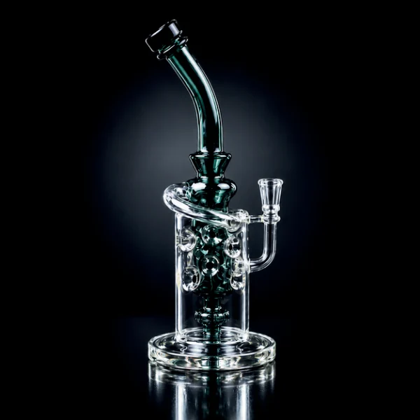 Waterpipe - 12in - Recycler w/ Swiss Fab Holes & Showerhead - Green Accents