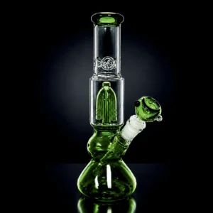 Waterpipe - 11in - Beaker Bottom - Slitted Diffuser - Green Accents