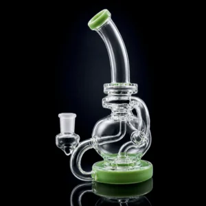 Waterpipe - 8in - Bent Neck - Double Loop Recycler - Slit Diffuser Perc - Asst Color Accents
